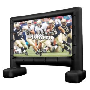 Tela de projeção inflável de 147 polegadas com soprador e estacas para fixação no solo, formato 16:9, 4K HD, dupla face.