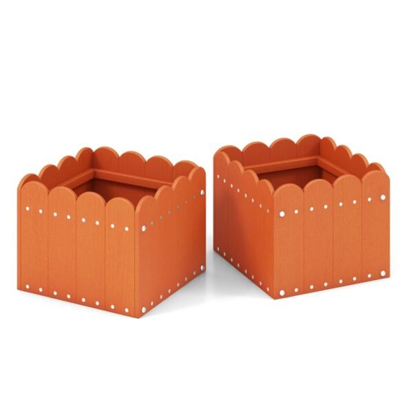Conjunto de 2 Jardineiras Quadradas com Orifícios de Drenagem para Varanda, Jardim ou Sacada - Laranja