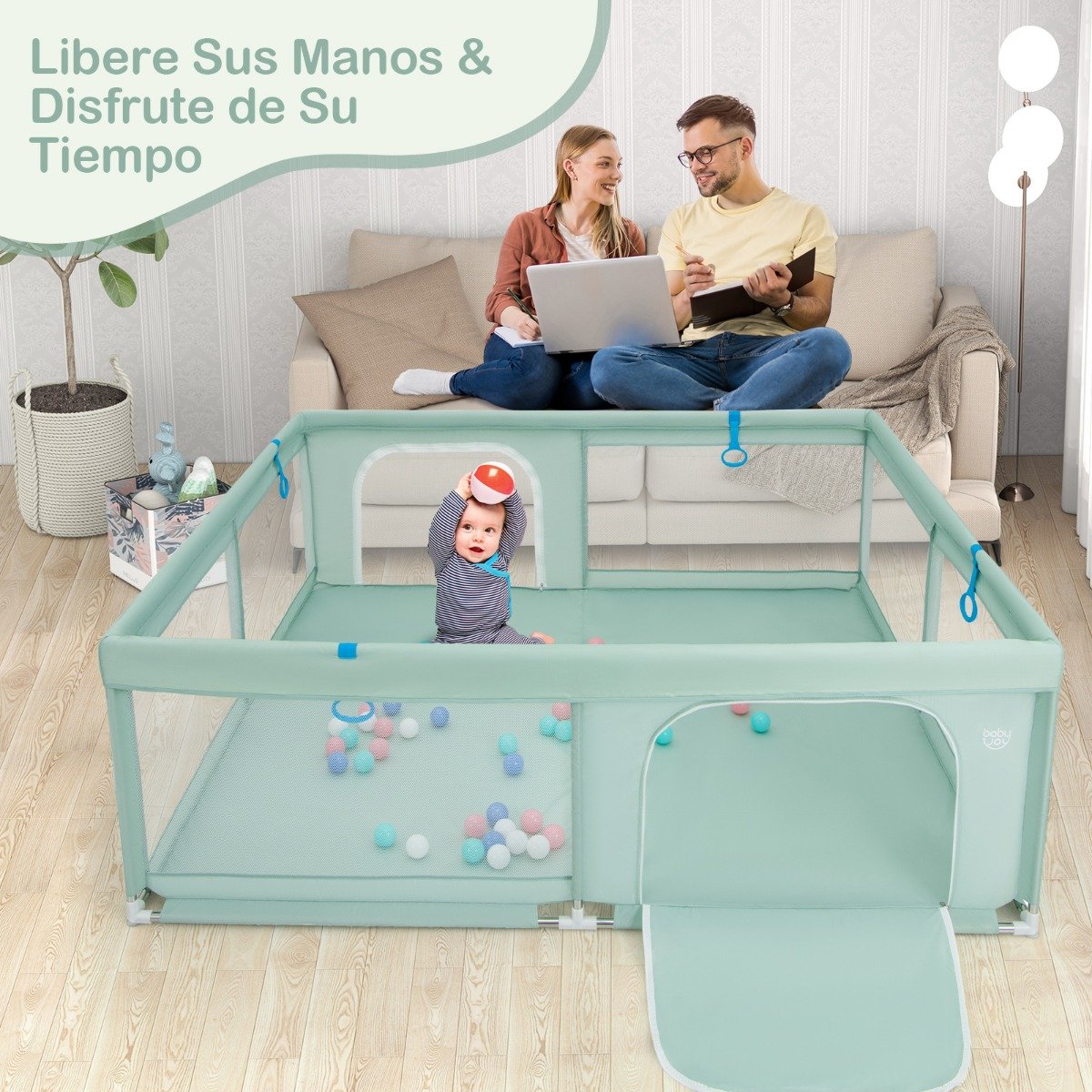 Cercado infantil resistente e seguro para bebês e crianças pequenas, com tela macia e respirável - Verde - Image 4