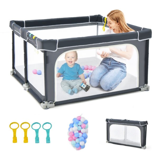 Cercado dobrável para bebês, 124 cm x 124 cm, com travas de segurança - Cinza escuro