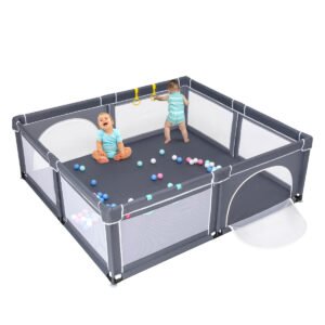 Cercadinho dobrável para bebês de 124 cm x 124 cm com dispositivos de travamento - cinza claro