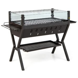 Churrasqueiras a carvão com grelhas para temperos e proteção contra vento - Preta