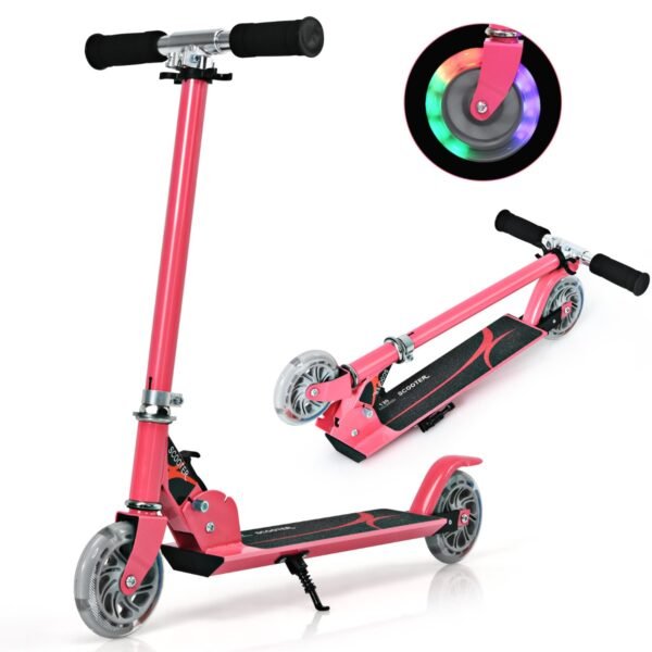 Patinete infantil dobrável de alumínio com rodas iluminadas por LED - Rosa