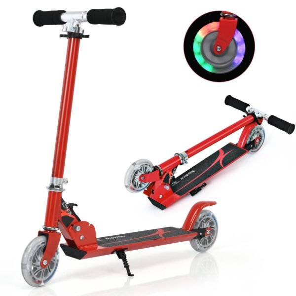 Patinete infantil dobrável de alumínio com rodas iluminadas por LED - Vermelho