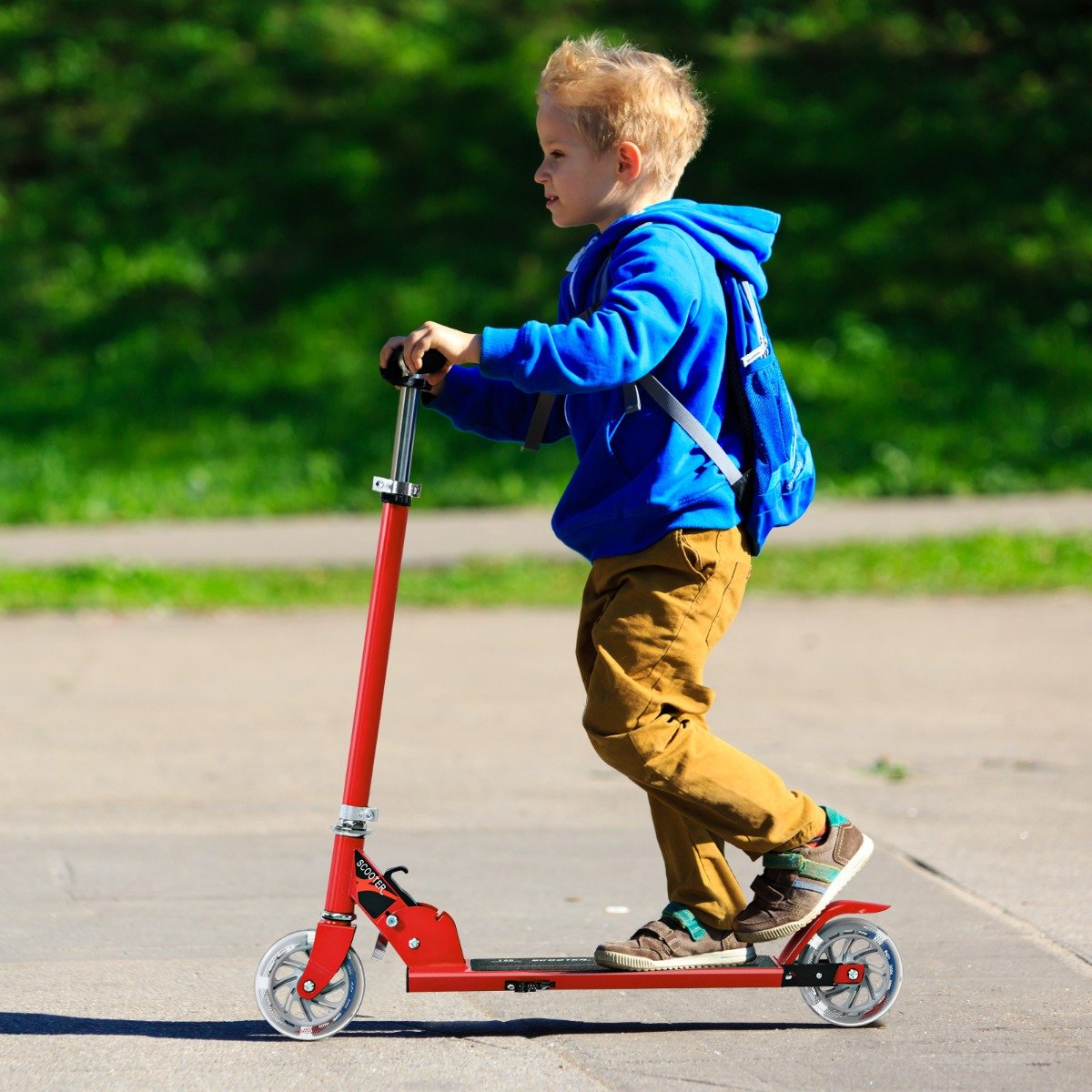 Patinete infantil dobrável de alumínio com rodas iluminadas por LED - Vermelho - Image 2