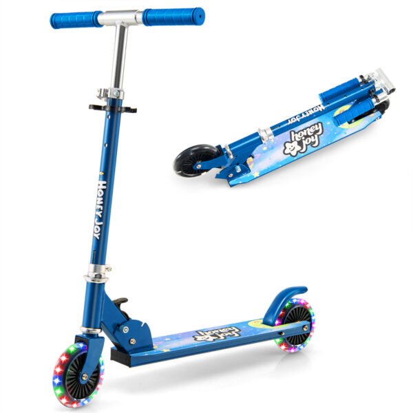 Patinete dobrável e leve com guidão ajustável em altura e luz LED para crianças - Azul