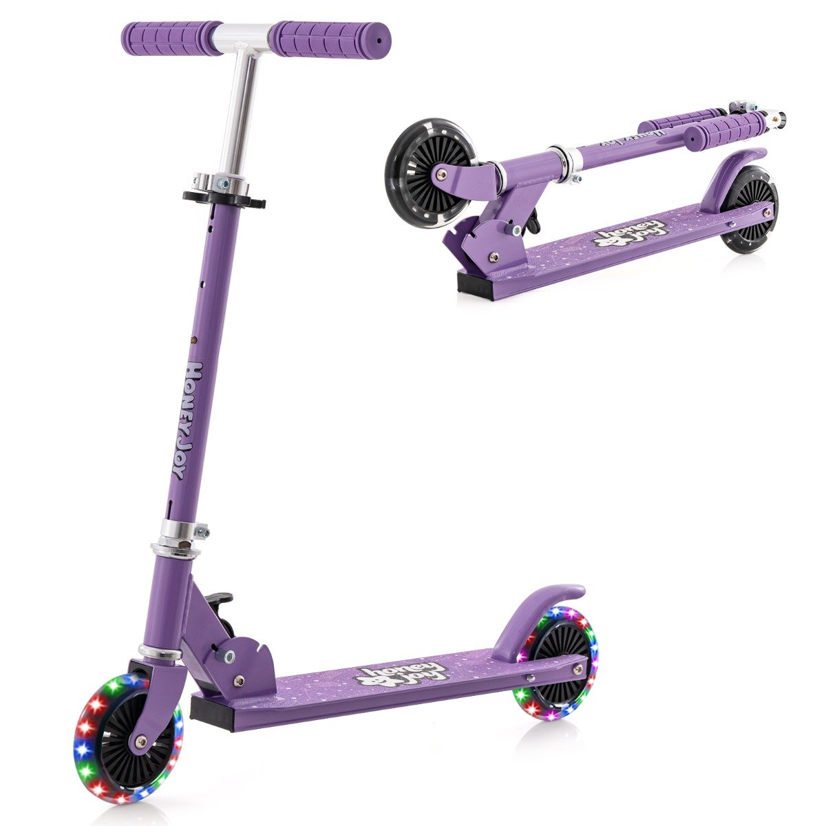 Patinete infantil com rodas de LED, altura ajustável, patinete infantil, patinete urbano, roxo
