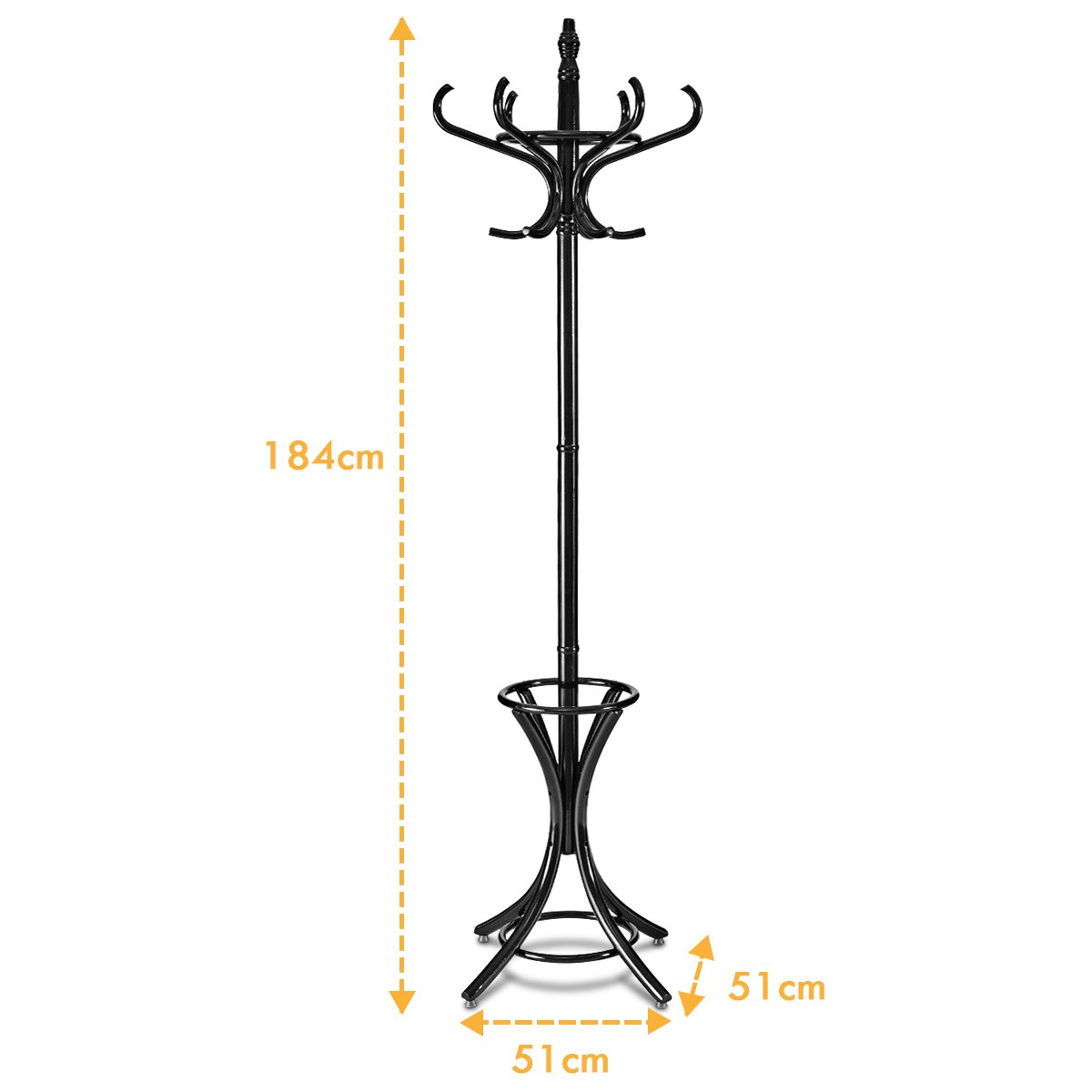 Suporte de chão para jaquetas com guarda-chuva para sala de estar - Preto - Image 3