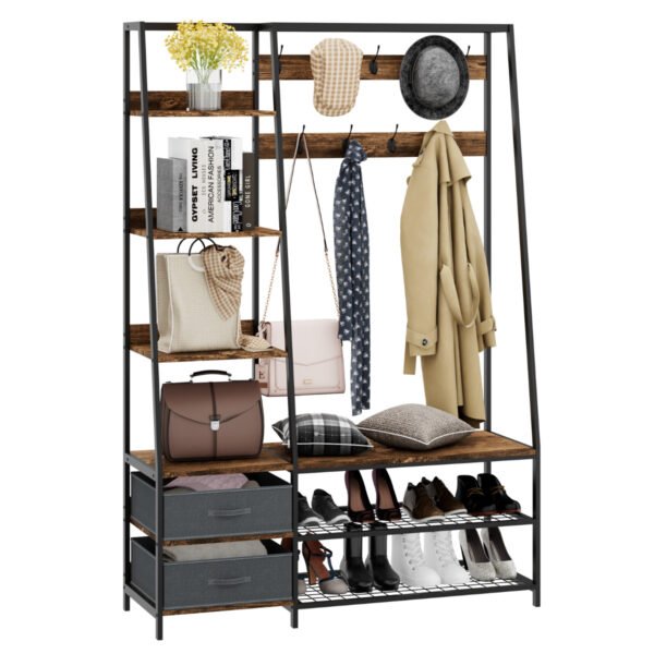 Guarda-roupa aberto reforçado com estrutura metálica para quarto.