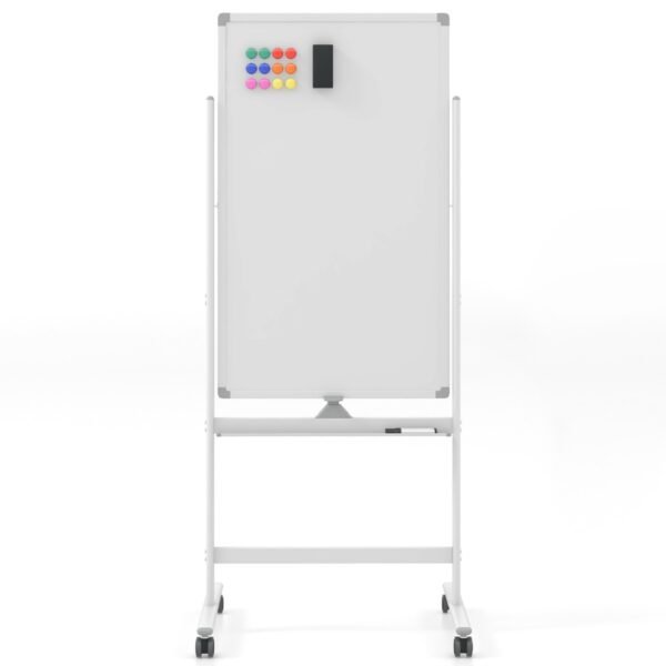 Quadro branco reversível com rodinhas, marcadores pretos e apagador - Branco - M