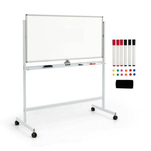 Quadro branco magnético móvel de dupla face com ímãs, canetas e apagador - Branco