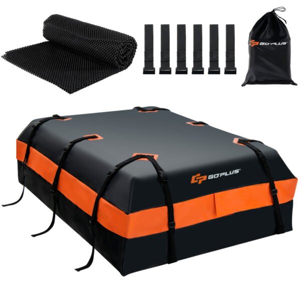 Caixa de teto impermeável com capacidade de 600 litros para todos os veículos, 132x100x43cm, preta e laranja.