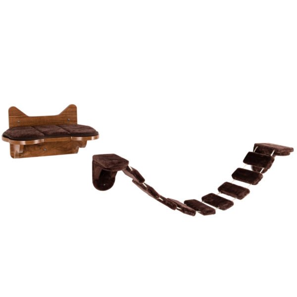 Estrutura de escalada para gatos montada na parede com passarela em forma de escada para gatos de interior