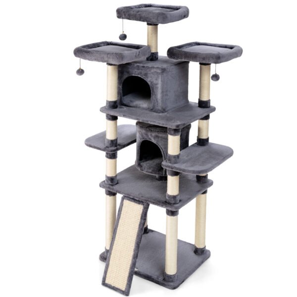 Árvore para gatos de vários níveis, 170 cm, com poleiros aconchegantes e casinha para gatinhos - Cinza claro