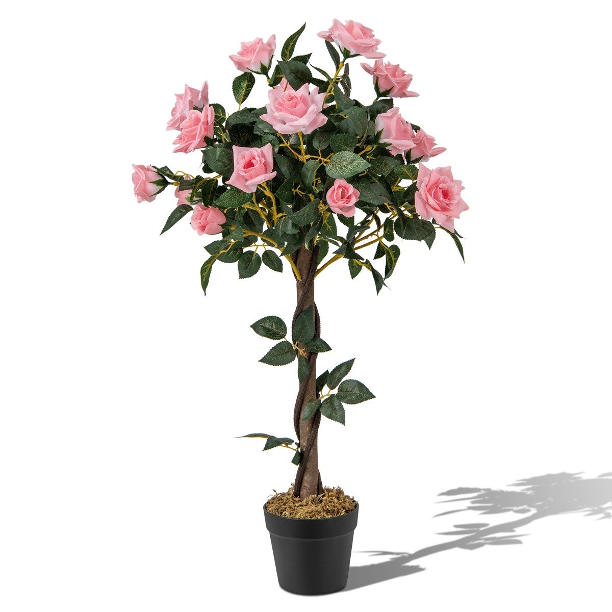 Árvore artificial de 93 cm com flores artificiais, pinheiros e rosas.