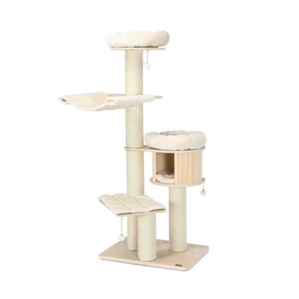 Árvore para gatos de madeira maciça com 4 camadas para gatinhos e gatos adultos.
