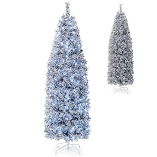 Árvore de Natal artificial tipo lápis de 180 cm com 250 LEDs brancos frios, modelo Slim White + Black.