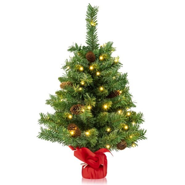 Mini árvore de Natal de mesa pré-iluminada de 25 polegadas com 50 luzes LED.