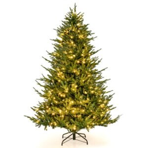 Árvore de Natal artificial de 180 cm com 8 modos de iluminação e 280 luzes LED brancas quentes.