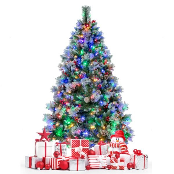 Árvore de Natal iluminada com agulhas de pinheiro verdes e brancas, Ø110 x 185 cm.