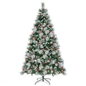 Árvore de Natal de Ø125 x 215 cm com luzes LED e frutos silvestres verdes e brancos.