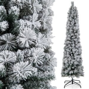 Árvore de Natal de 180 cm coberta de neve com 150 luzes brancas quentes.