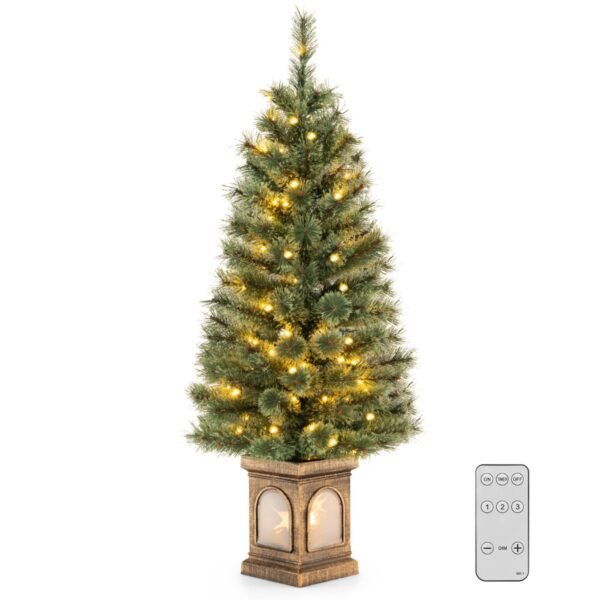 Árvore de Natal artificial de 120 cm em vaso com luzes, temporizador e pontas para os galhos.