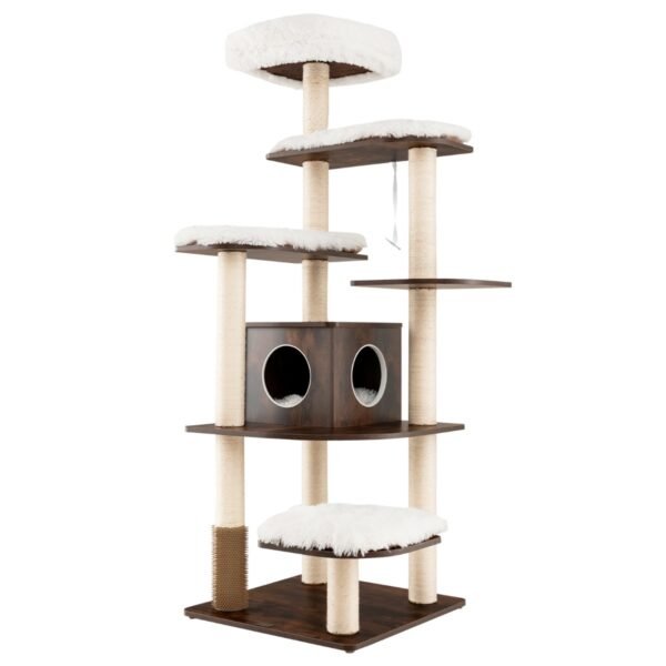 Árvore para Gatos de Madeira com 7 Camadas, Torre Alta com Postes de Sisal e Casinha - Marrom