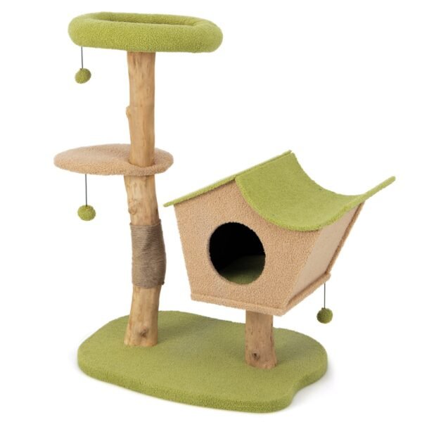 Árvore para gatos de madeira de 43 polegadas com poleiro acolchoado no topo - Verde