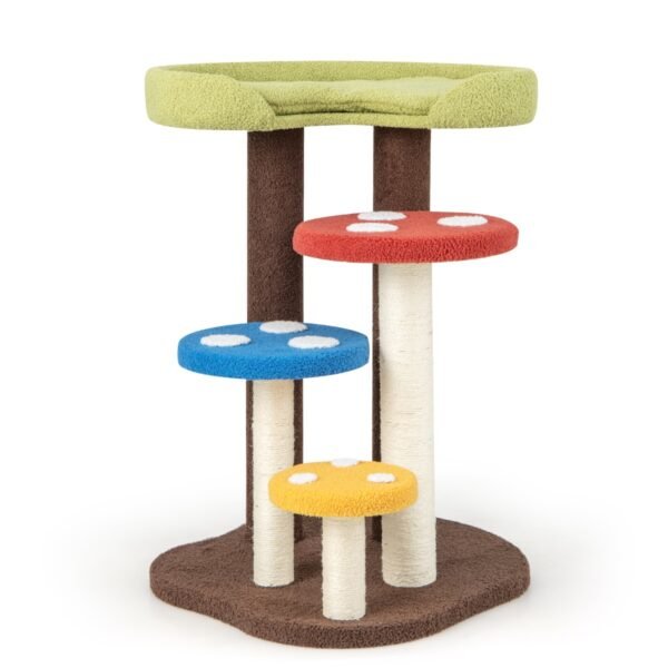 Árvore para Gatos 3 em 1 com 3 Postes de Sisal Totalmente Revestidos, Tapete e Plataformas Removíveis - Multicolorida
