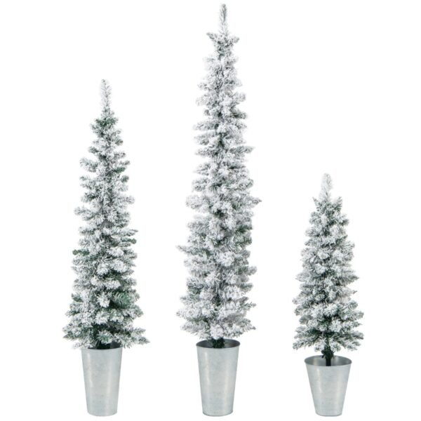 Conjunto de 3 Árvores de Natal Artificiais em Vaso com Flocagem de Neve