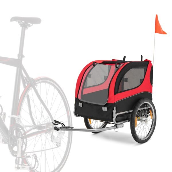 Reboque dobrável para bicicleta para animais de estimação com 3 portas com zíper e 8 refletores - Vermelho