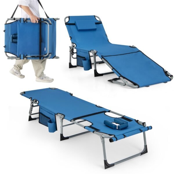 Espreguiçadeira dobrável para exterior com 5 posições - Azul