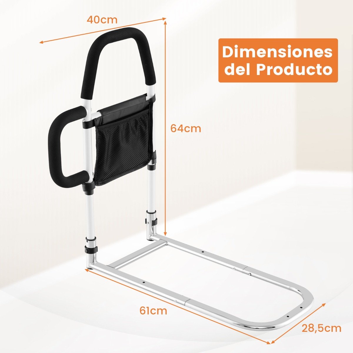 Barra de segurança auxiliar para cama com corrimão duplo para idosos. - Image 3