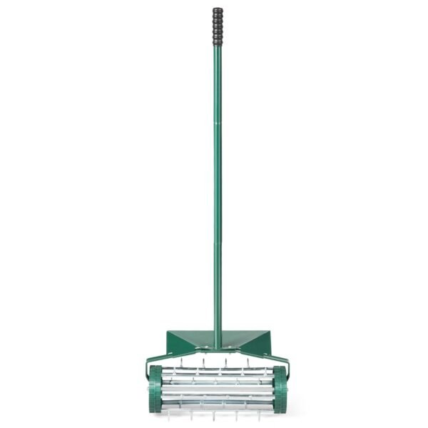 Aerador de gramado de 45 cm com rolo e proteção contra respingos para jardim.