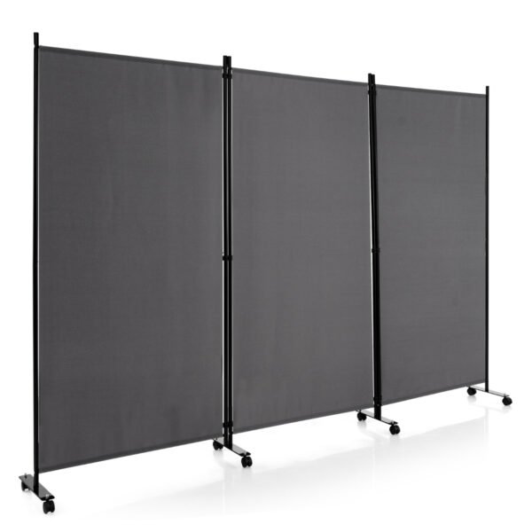 Divisória de Ambientes Dobrável de 3 Painéis com Rodas Traváveis ​​- Cinza