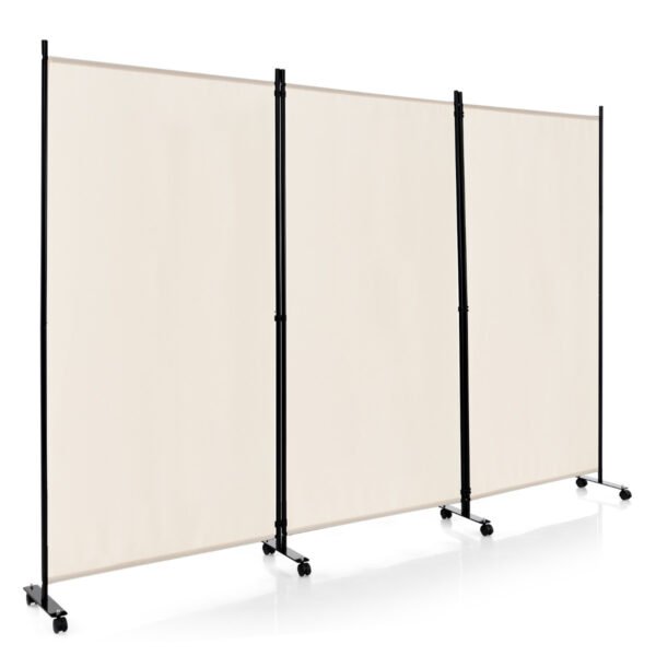 Divisória de ambiente dobrável de 3 painéis com rodízios com trava - Branca