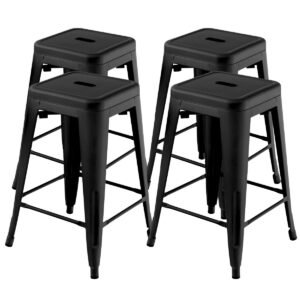 Conjunto de 4 banquetas de bar empilháveis ​​estilo Tolix de 24 polegadas (61 cm) - Preto