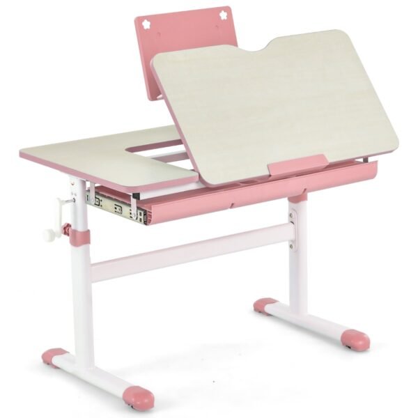 Mesa infantil com altura ajustável, tampo inclinável e suporte para livros - Rosa