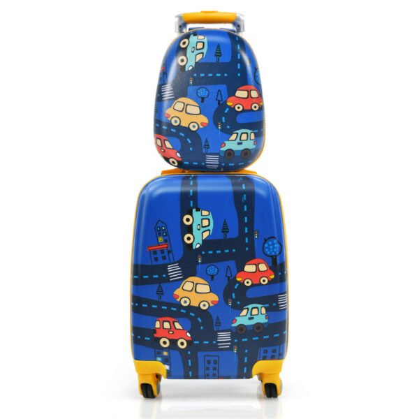 Conjunto de mala infantil de 2 peças: mala rígida e mochila, 33 x 22 x 51 cm, azul escuro.