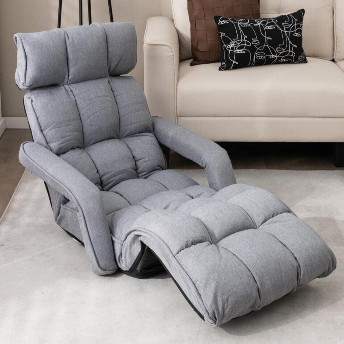 Sofá-cama dobrável com 6 posições ajustáveis e apoio para os pés com 8 ângulos - Cinza