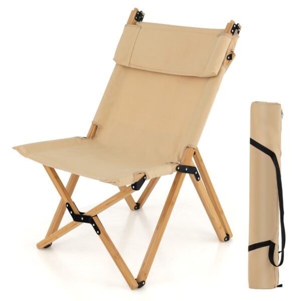 Cadeira de camping dobrável e portátil em bambu com encosto ajustável em 2 níveis.