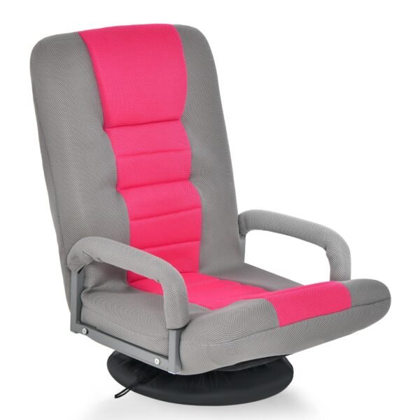 Cadeira de chão dobrável para jogos com giro de 360 ​​graus e encosto ajustável - Rosa