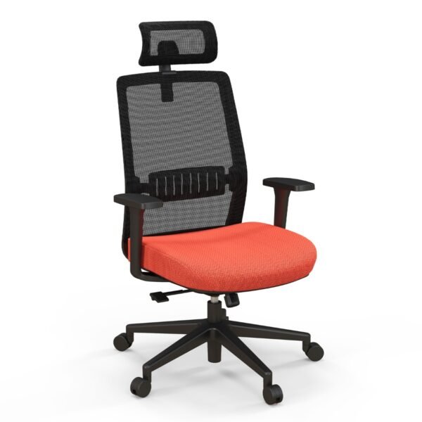 Cadeira de escritório ergonômica com suporte lombar e encosto de cabeça ajustável - Preta