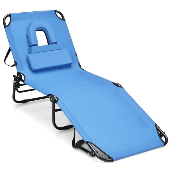 Espreguiçadeira de praia com abertura para o rosto e almofada removível - Azul