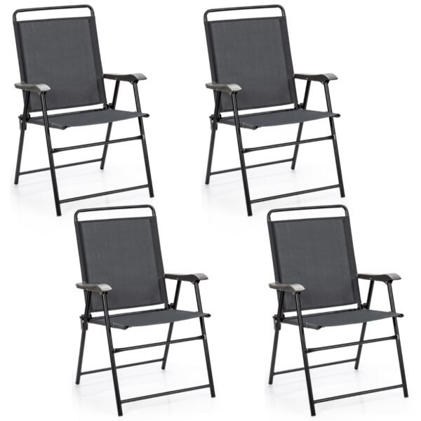 Conjunto de 4 cadeiras dobráveis ​​com encosto ergonômico para uso externo.
