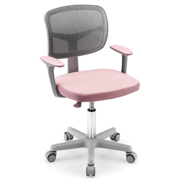 Cadeira infantil para computador com altura ajustável e suporte lombar, ideal para casa, escola e escritório - Rosa