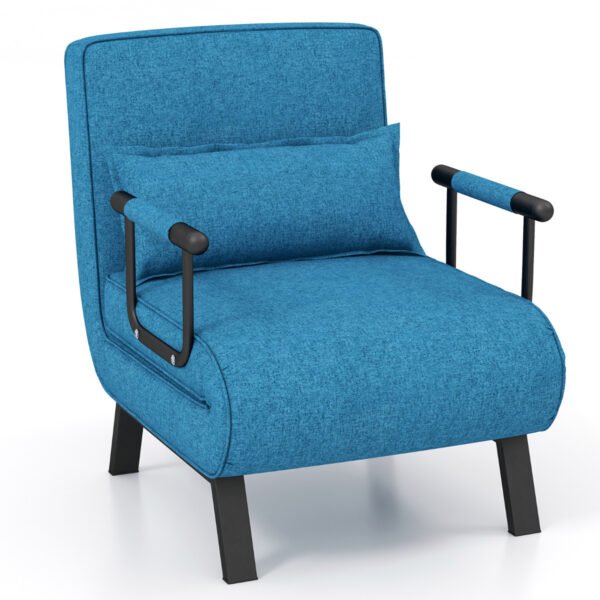 Poltrona dobrável conversível em cama com 6 posições e travesseiro incluso - Azul