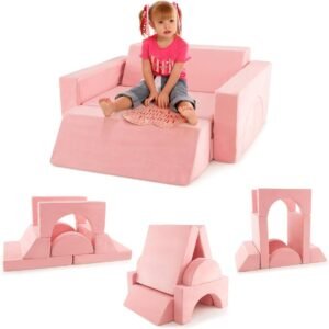 Conjunto de 8 peças de sofá infantil modular com capa removível para sala de jogos e quarto - Rosa