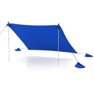 Tenda de praia com proteção solar, 4 sacos de areia e fator de proteção UPF 50+ - Azul